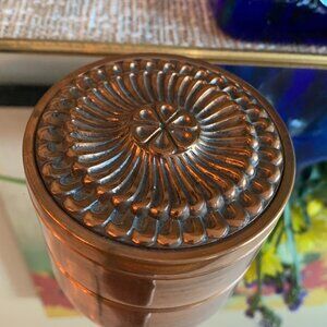 Vintage Rustic Old World Round Copper Trinket Jewelry Pill Box/Tin with Patina